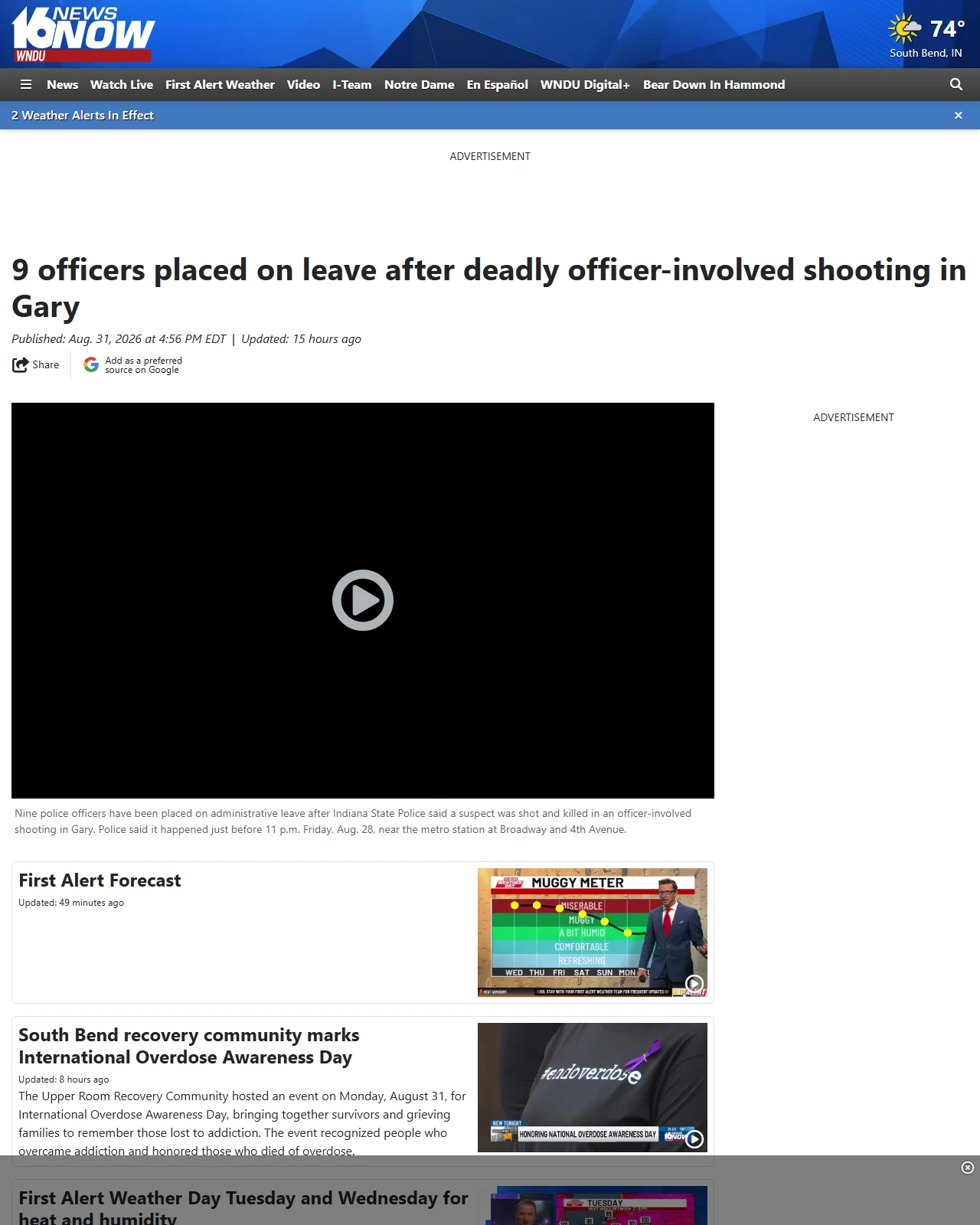 wndu.com as published: 9 officers placed on leave after deadly officer-involved shooting in Gary