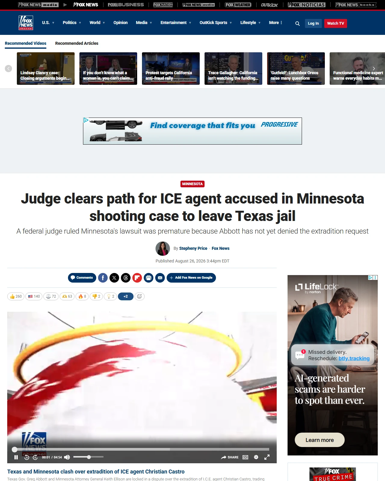 foxnews.com as published: Judge clears path for ICE agent accused in Minnesota shooting case to leave Texas jail