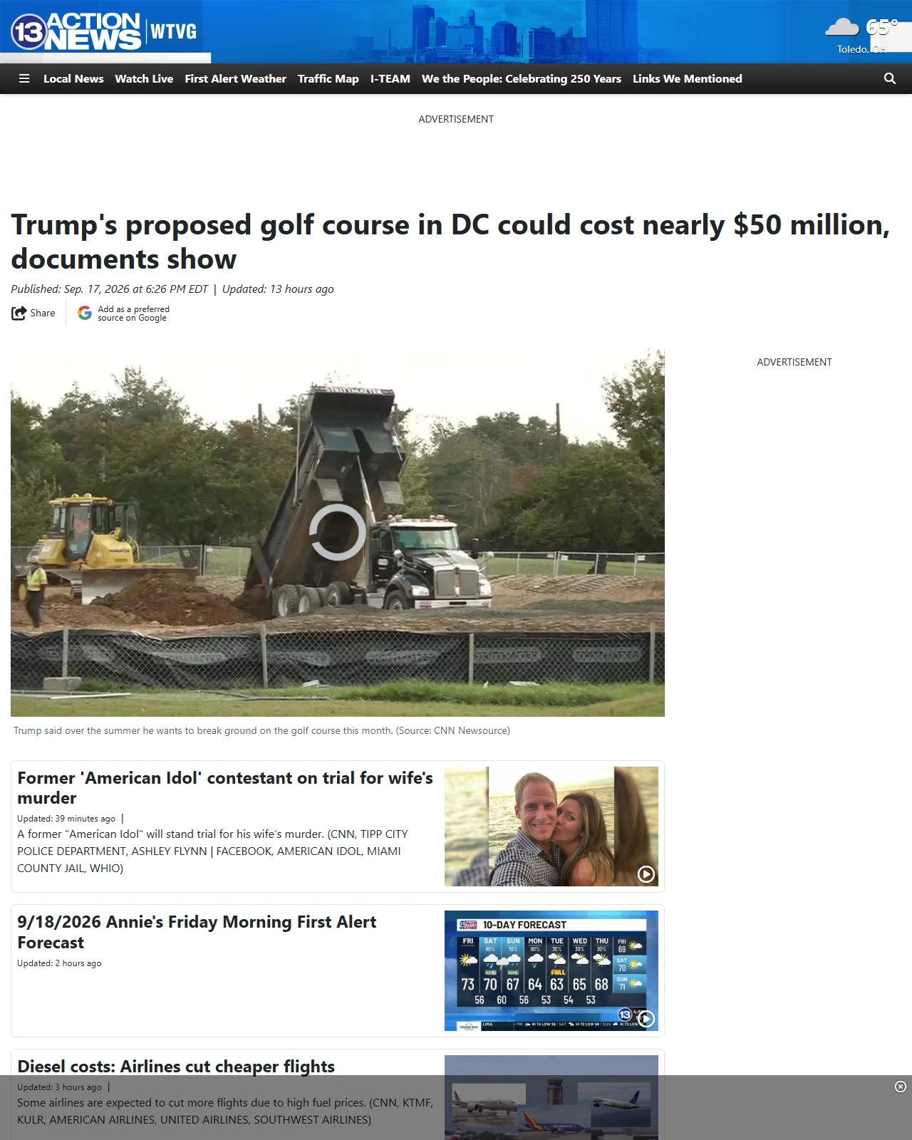 13abc.com as published: Trump's proposed golf course in DC could cost nearly $50 million, documents show