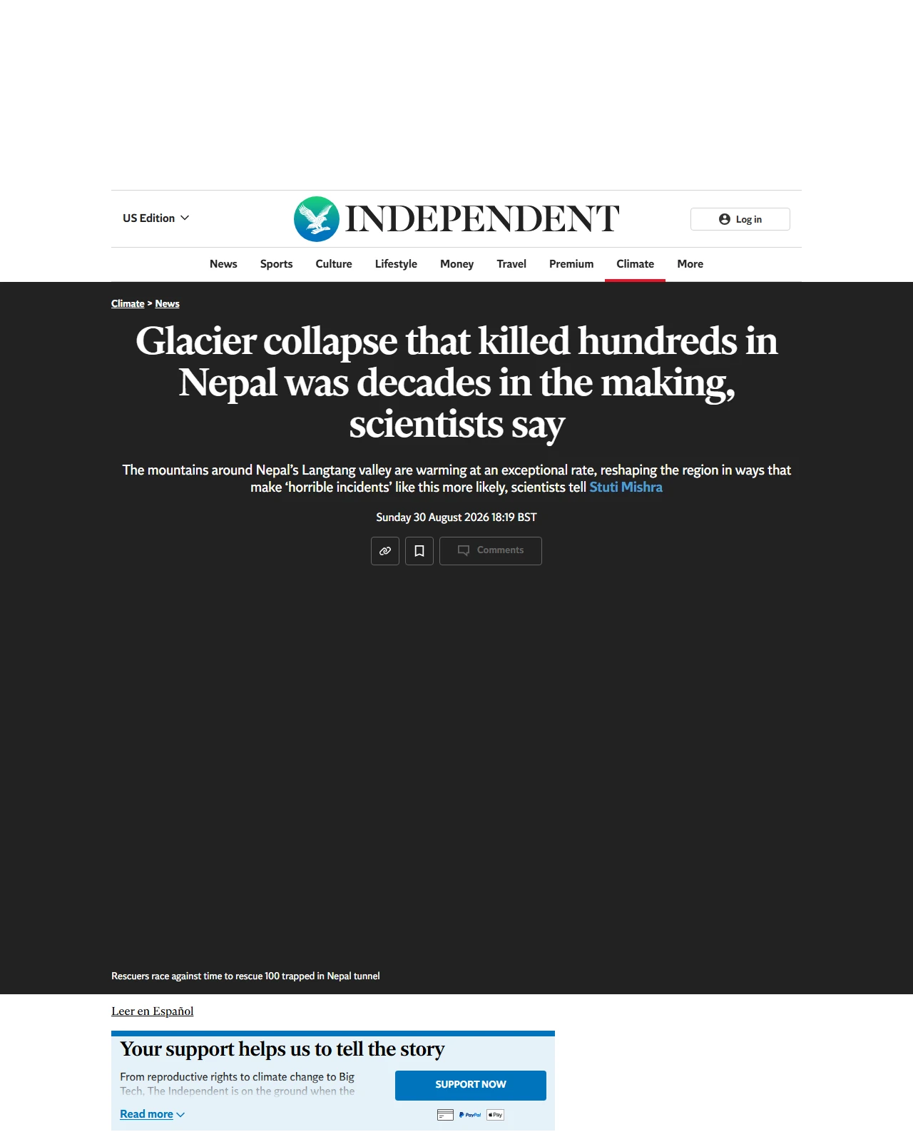 independent.co.uk as published: The glacier collapse that killed hundreds in Nepal was decades in the making, scientists say