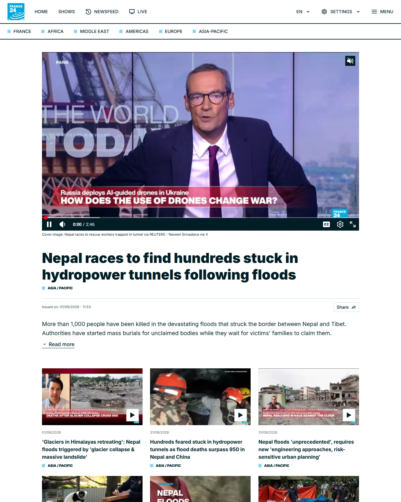 france24.com as published: Nepal races to find hundreds stuck in hydropower tunnels following floods