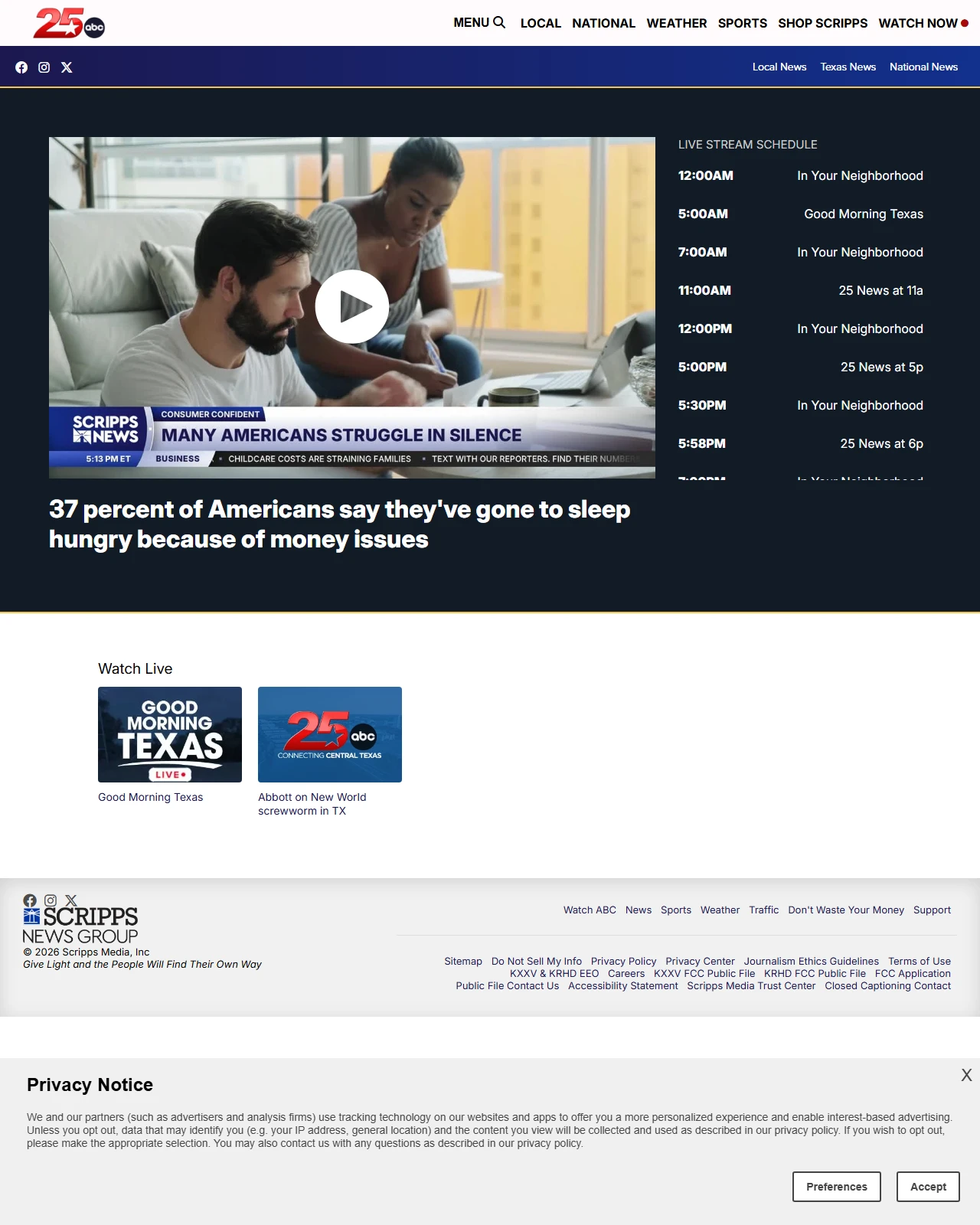 kxxv.com as published: 37 percent of Americans say they've gone to sleep hungry because of money issues