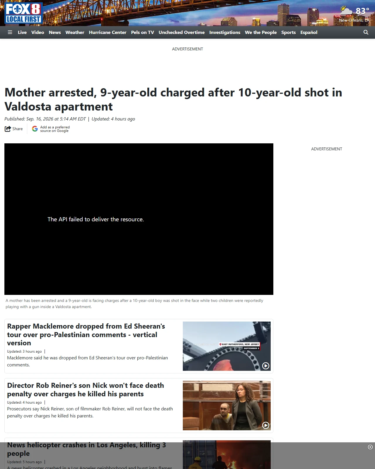 fox8live.com as published: Mother arrested, 9-year-old charged after 10-year-old shot in Valdosta apartment