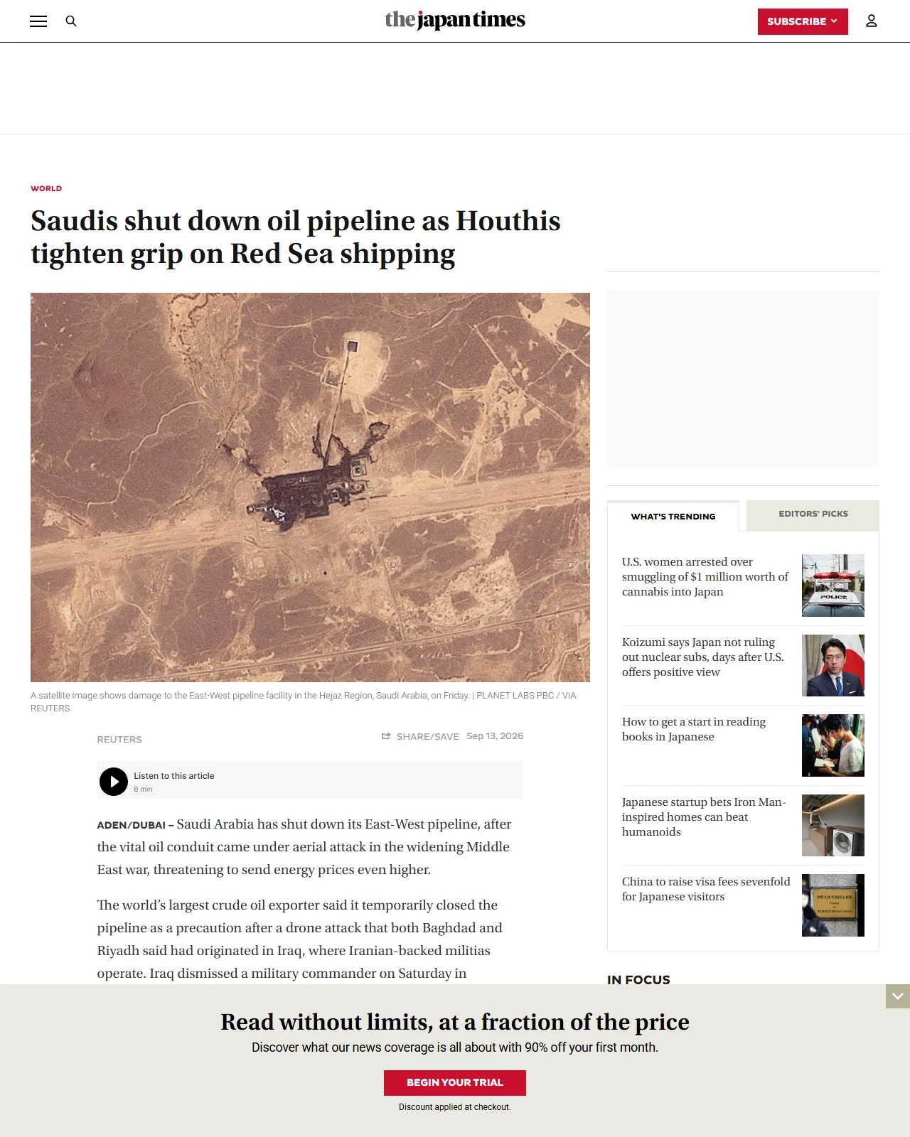 japantimes.co.jp as published: Saudis shut down oil pipeline as Houthis tighten grip on Red Sea shipping