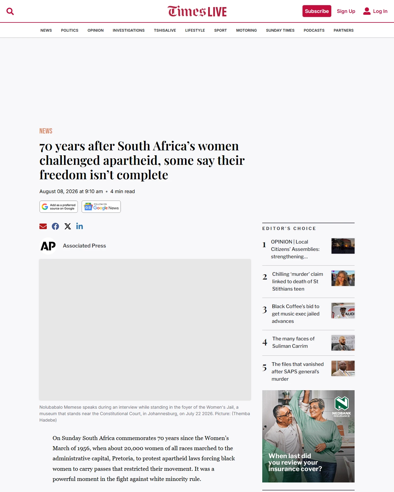 timeslive.co.za as published: 70 years after South Africa’s women challenged apartheid, some say their freedom isn’t complete