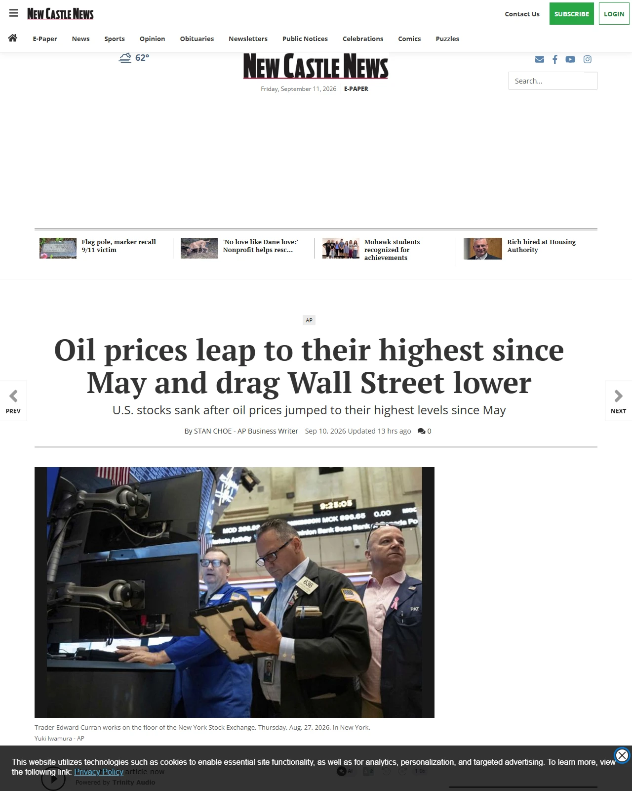 ncnewsonline.com as published: Oil prices leap to their highest since May and drag Wall Street lower