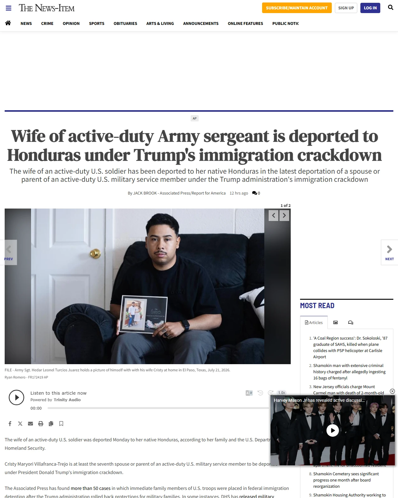 newsitem.com as published: Wife of active-duty Army sergeant is deported to Honduras under Trump's immigration crackdown - The News-Item