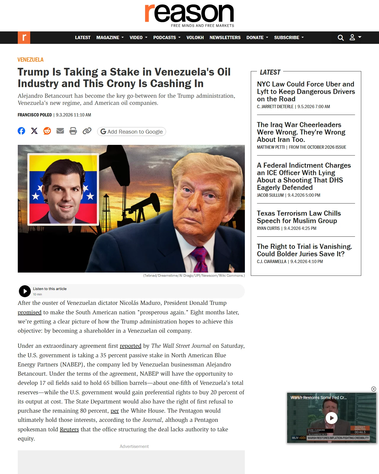 reason.com as published: Trump Is Taking a Stake in Venezuela's Oil Industry and This Crony Is Cashing In
