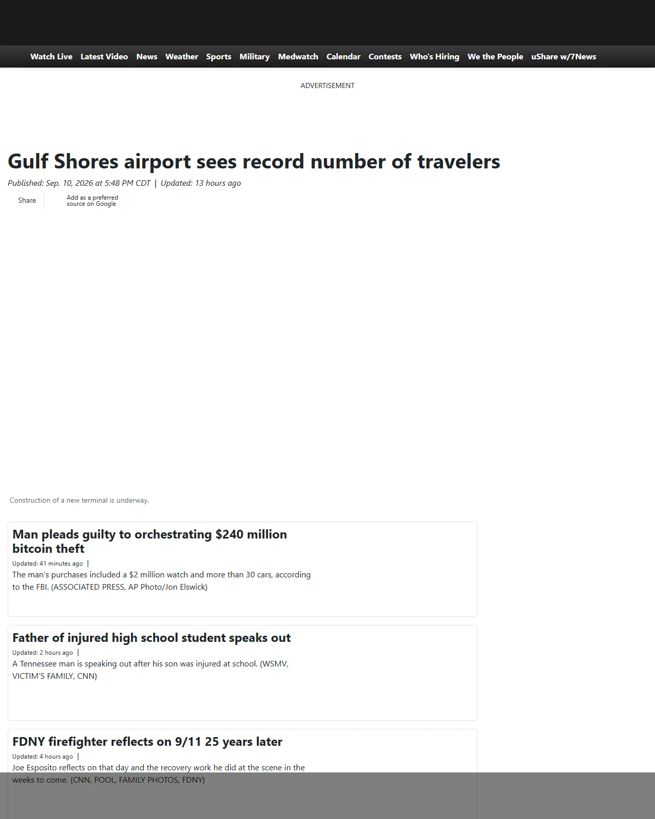 kswo.com as published: Gulf Shores airport sees record number of travelers
