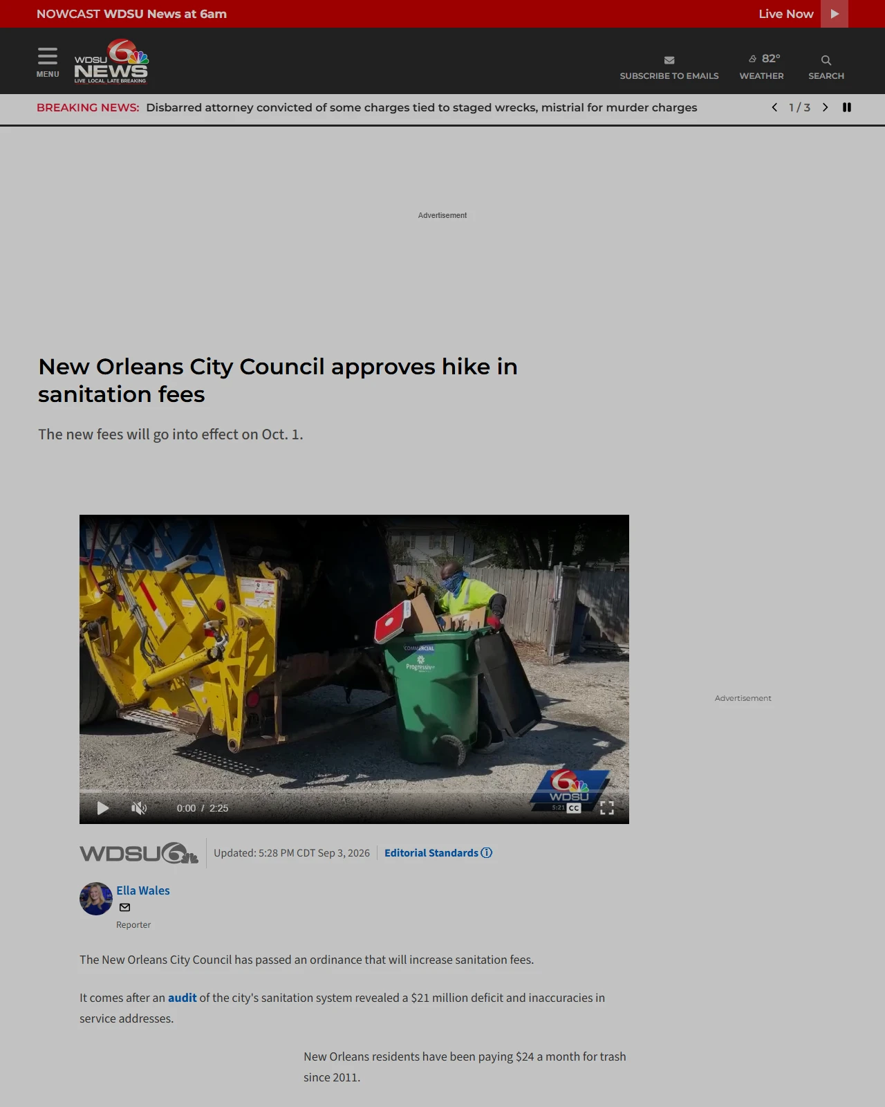 wdsu.com as published: New Orleans City Council approves rise in sanitation fees. What you need to know