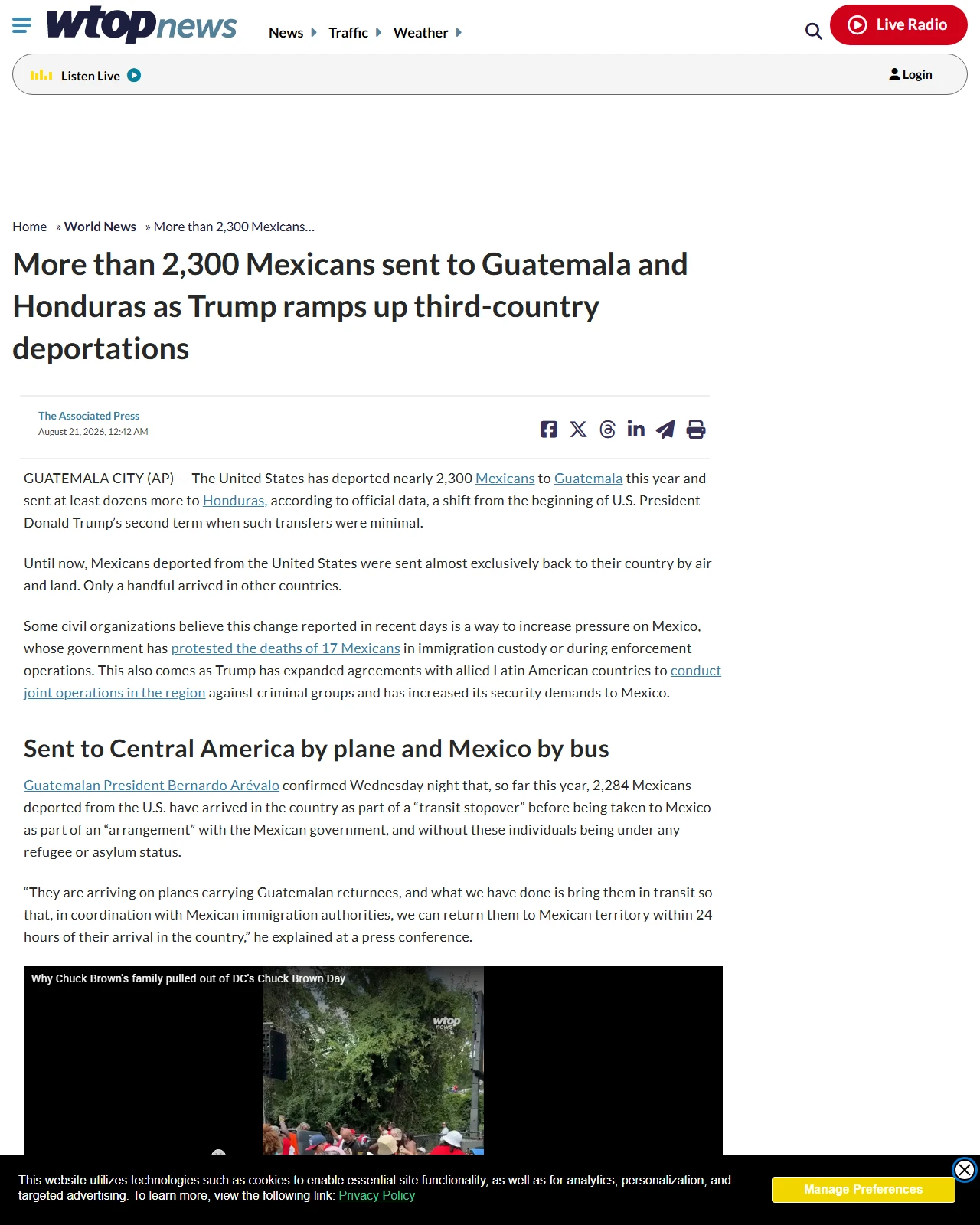 wtop.com as published: More than 2,300 Mexicans sent to Guatemala and Honduras as Trump ramps up third-country deportations