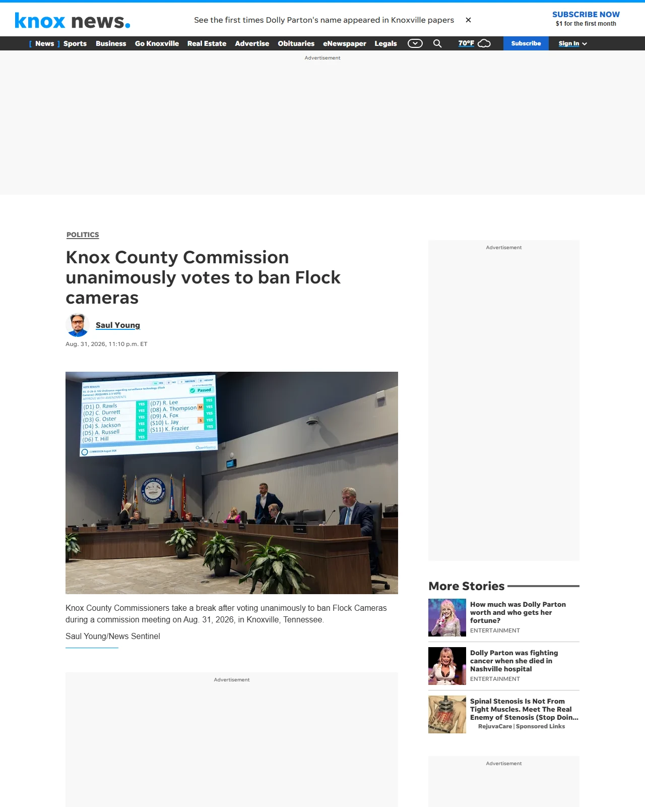 knoxnews.com as published: Knox County Commission unanimously votes to ban Flock cameras