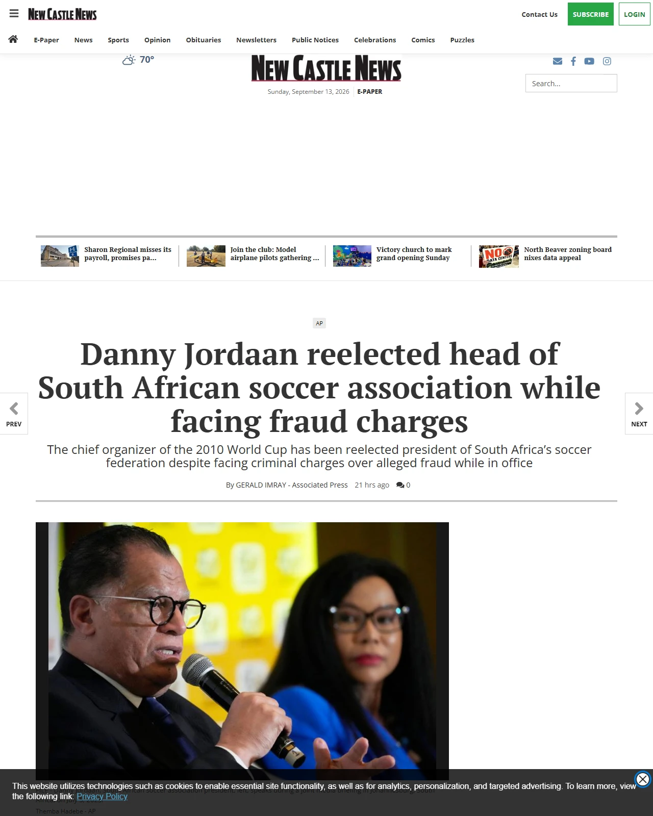ncnewsonline.com as published: Danny Jordaan reelected head of South African soccer association while facing fraud charges