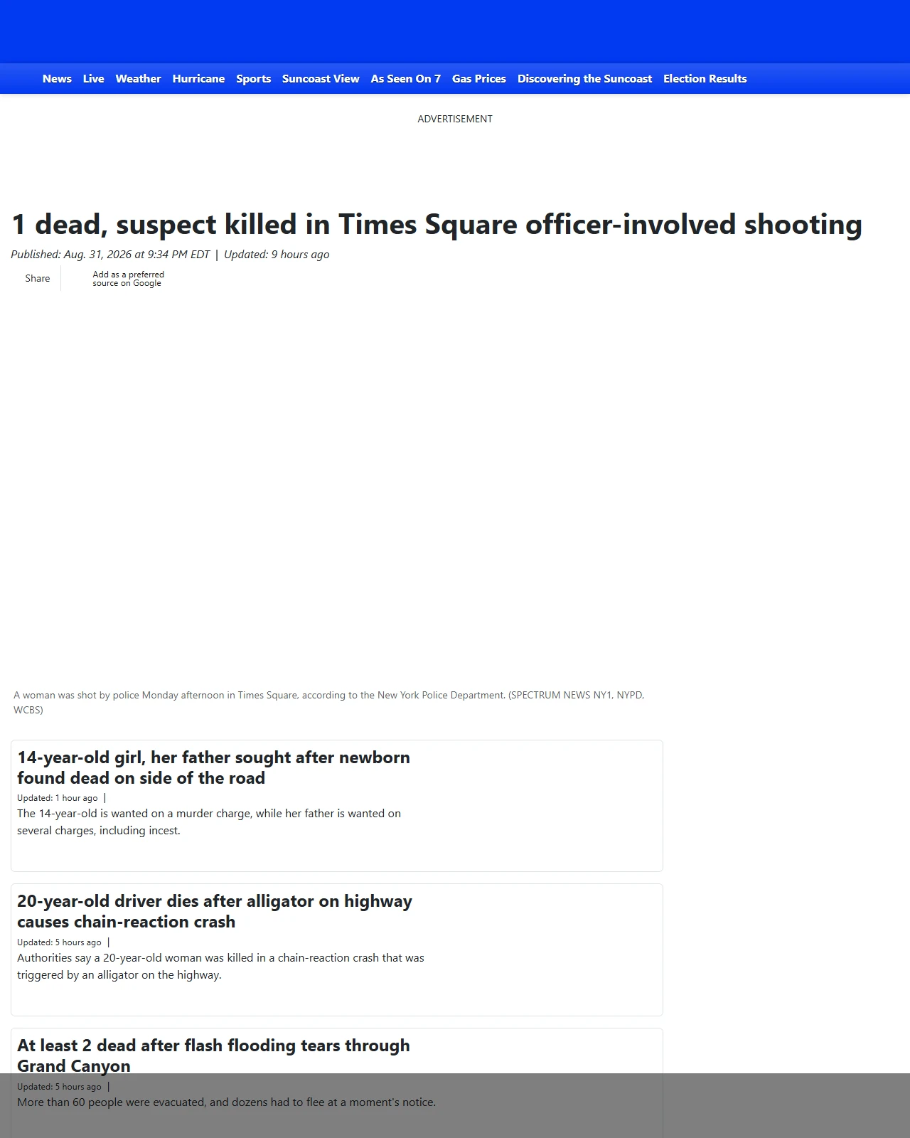 mysuncoast.com as published: 1 dead, suspect killed in Times Square officer-involved shooting