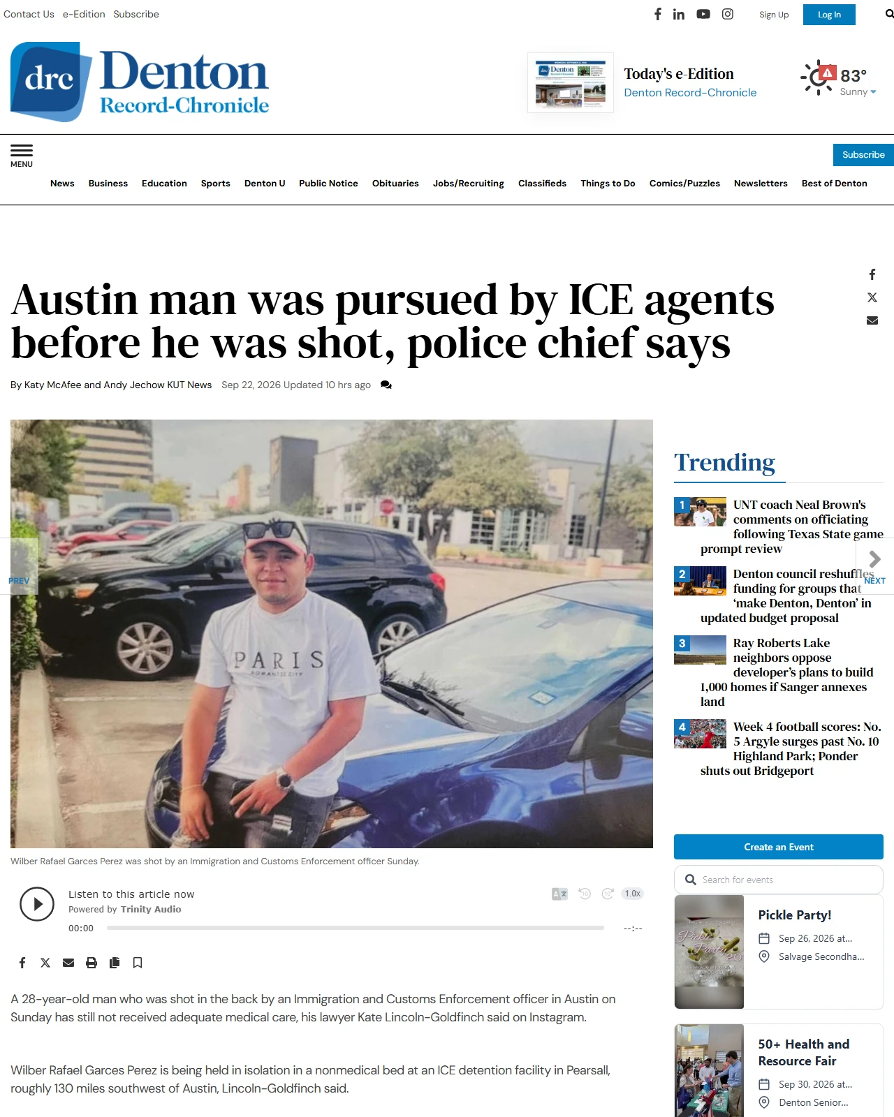 dentonrc.com as published: Austin man was pursued by ICE agents before he was shot, police chief says - Denton Record-Chronicle