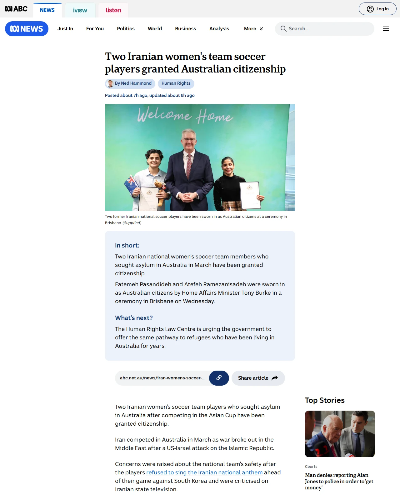 abc.net.au as published: Citizenship granted to Iranian soccer players who sought asylum - ABC News & Headlines – Australian Broadcasting Corporation