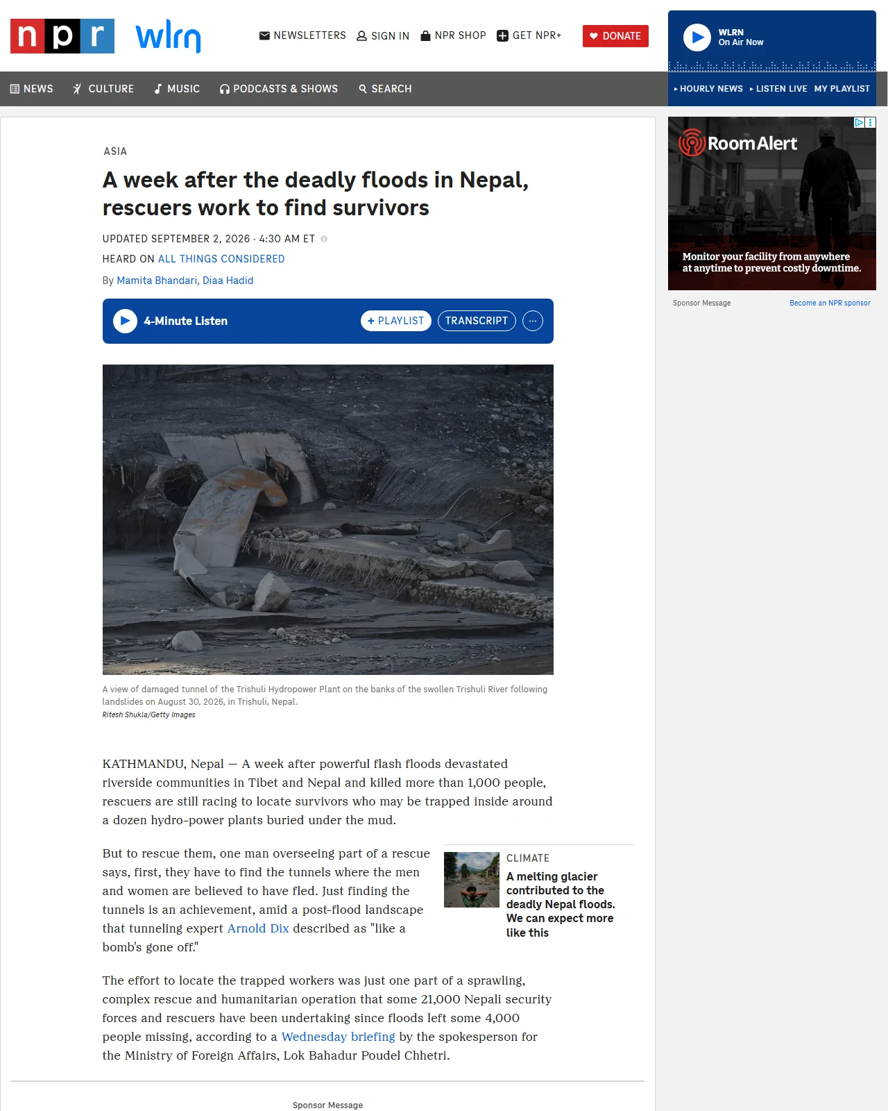 npr.org as published: A week after the deadly floods in Nepal, rescuers work to find survivors