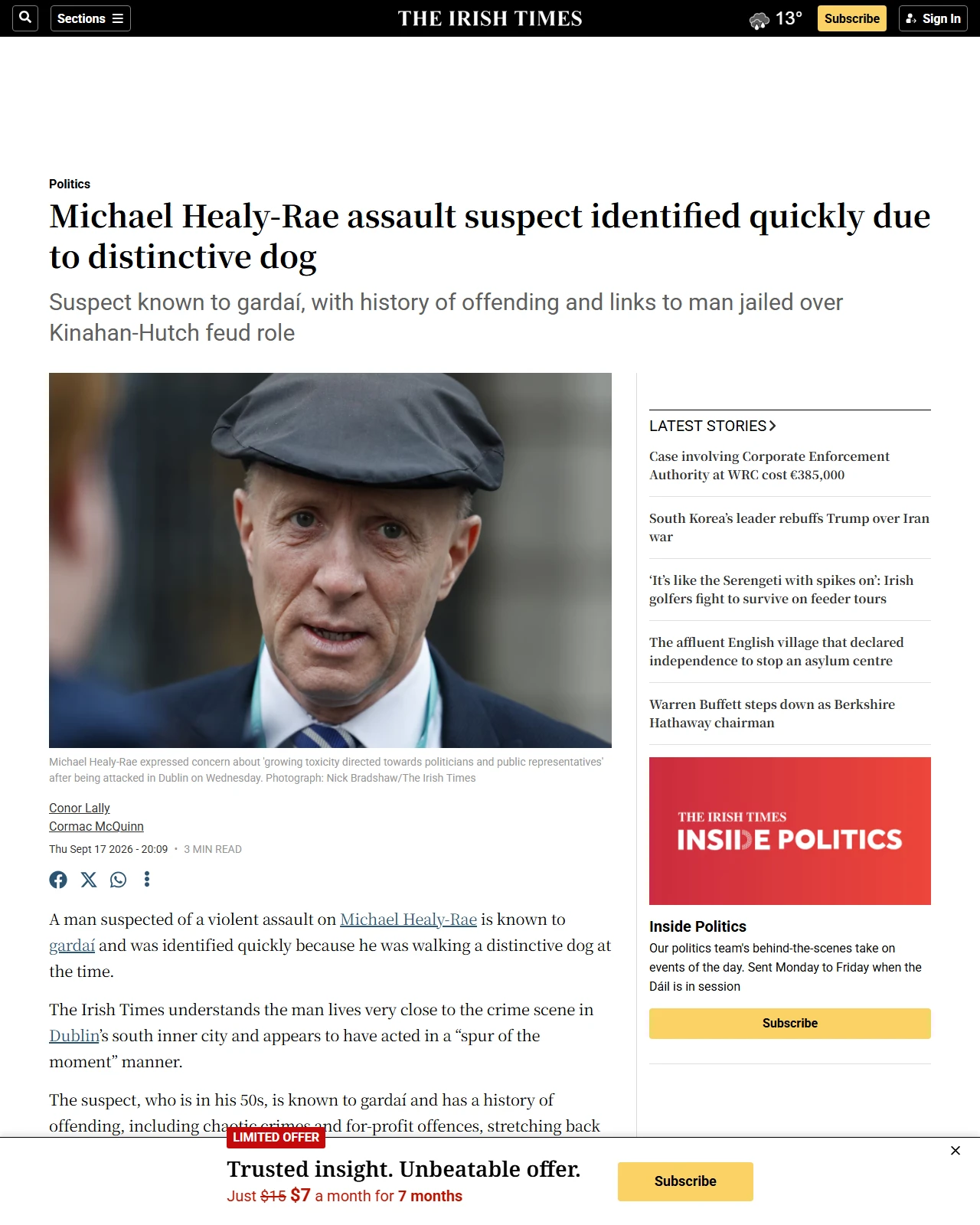 irishtimes.com as published: Michael Healy-Rae assault suspect identified quickly due to distinctive dog