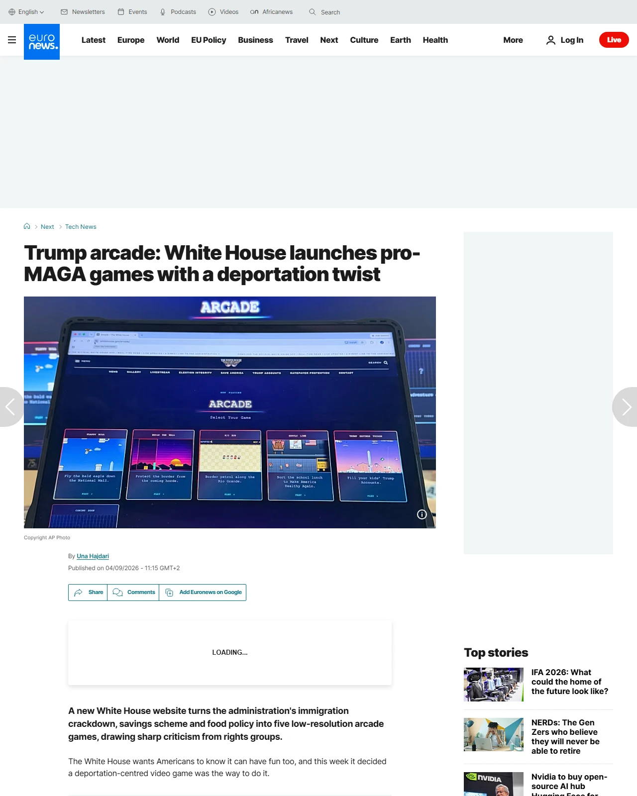 euronews.com as published: Trump arcade: White House launches pro-MAGA games with a deportation twist