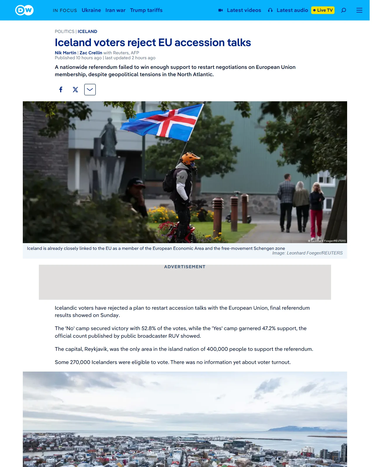 dw.com as published: Iceland voters reject EU accession talks