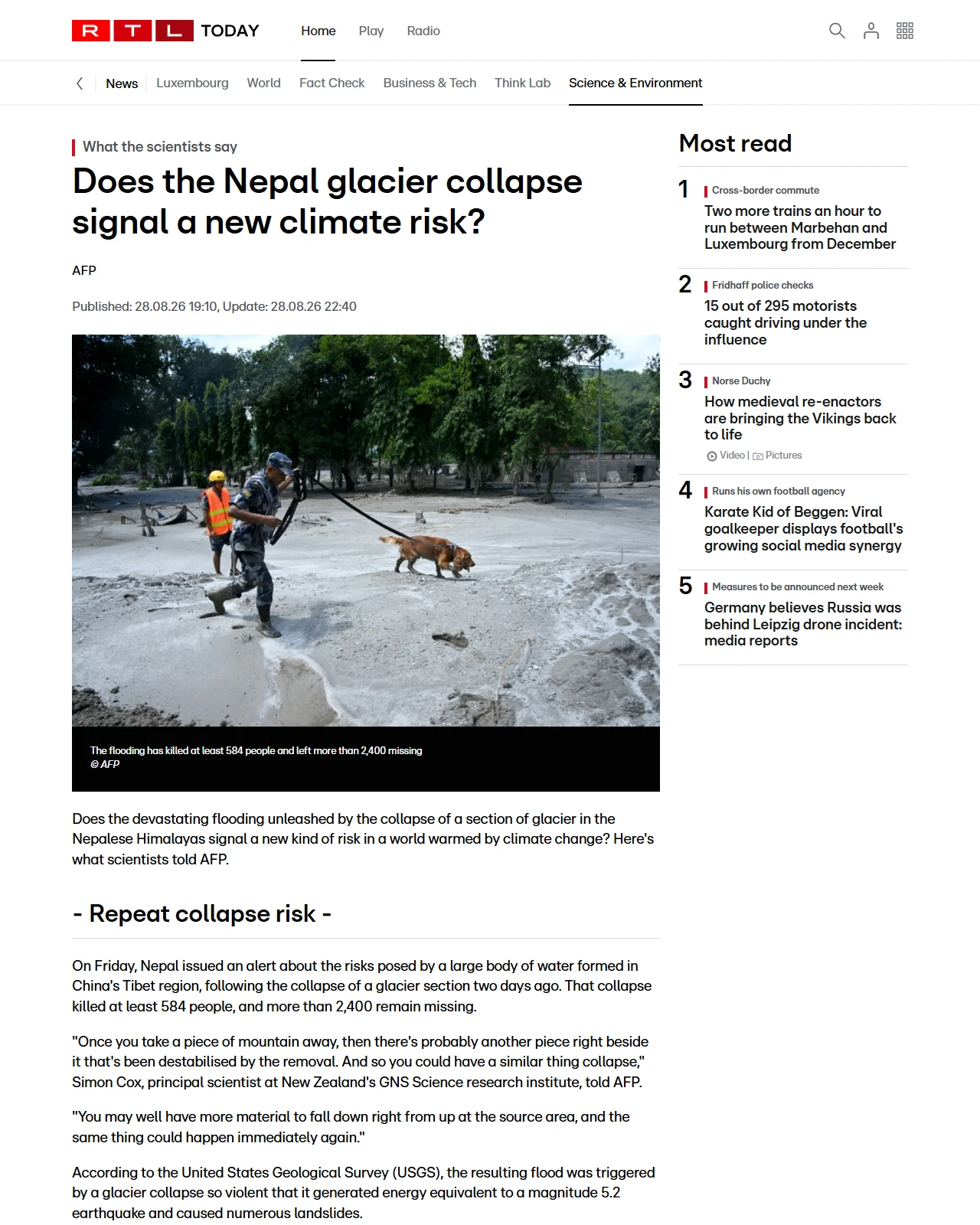 today.rtl.lu as published: What the scientists say: Does the Nepal glacier collapse signal a new climate risk?