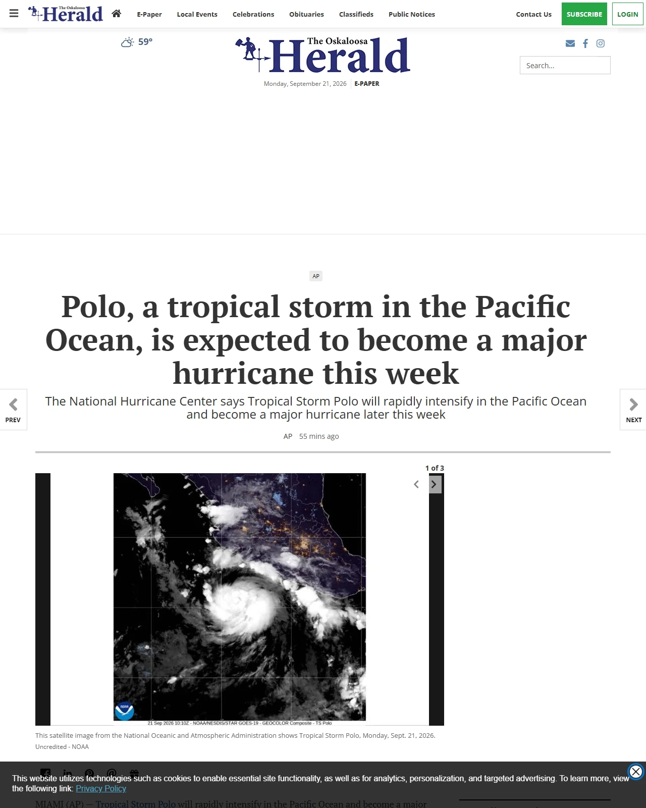 oskaloosa.com as published: Polo, a tropical storm in the Pacific Ocean, is expected to become a major hurricane this week