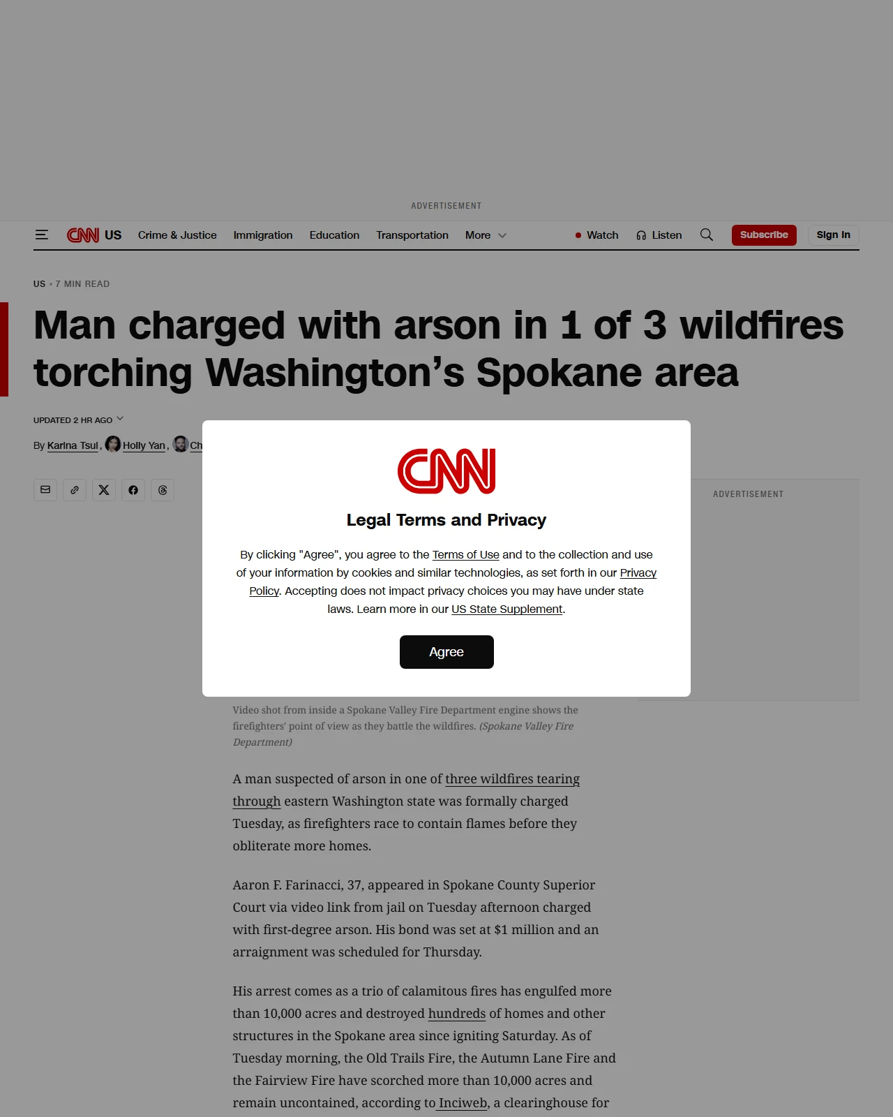 cnn.com as published: Man charged with arson in 1 of 3 wildfires torching Washington’s Spokane area