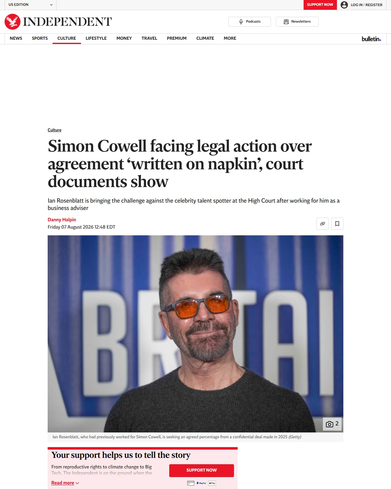 independent.co.uk as published: Simon Cowell facing legal action over agreement ‘written on napkin’, court documents show