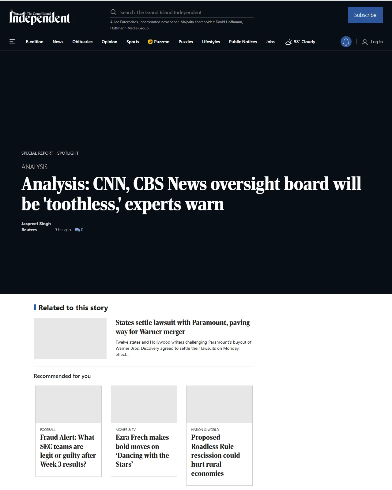 theindependent.com as published: Analysis: CNN, CBS News oversight board will be 'toothless,' experts warn