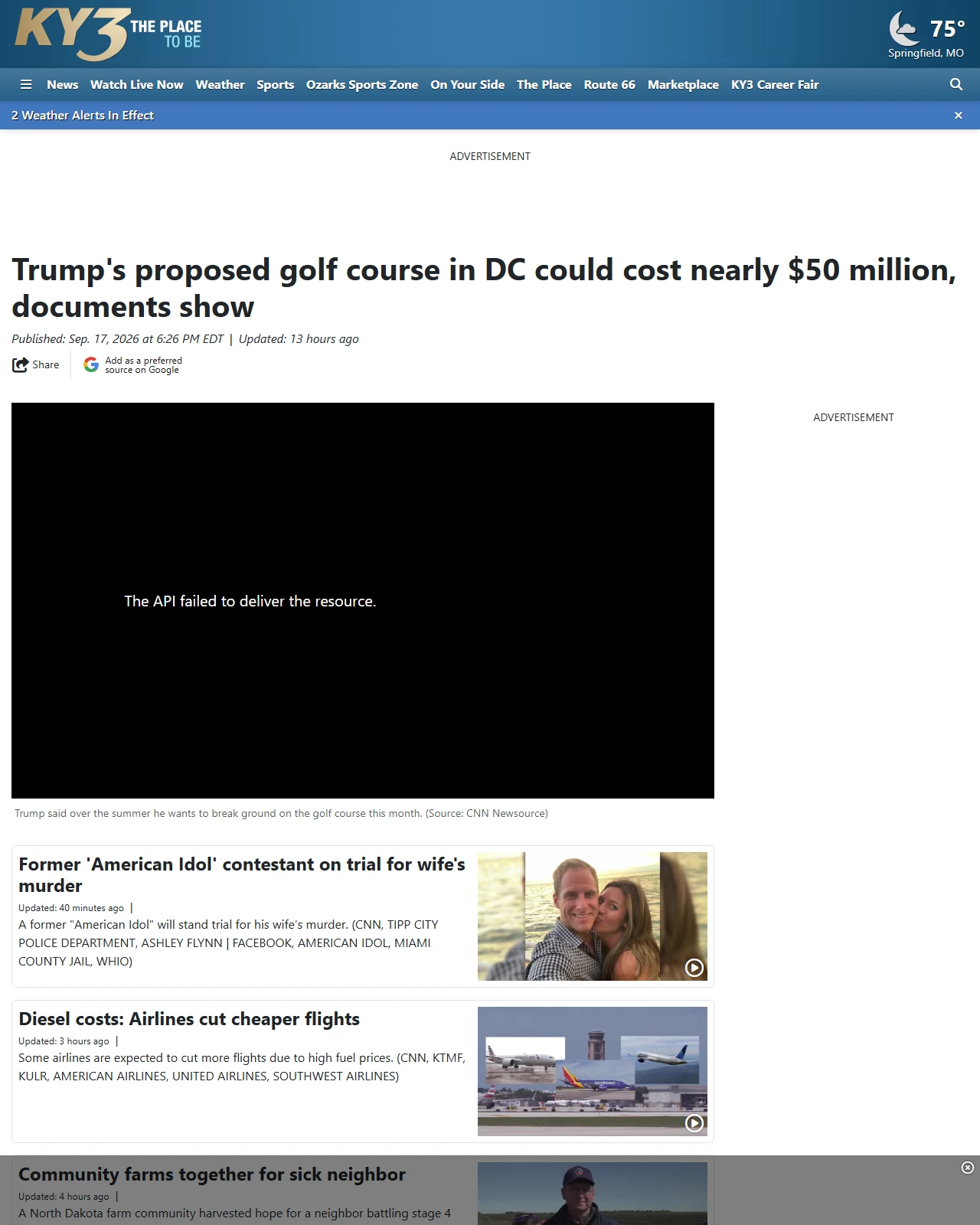 ky3.com as published: Trump's proposed golf course in DC could cost nearly $50 million, documents show