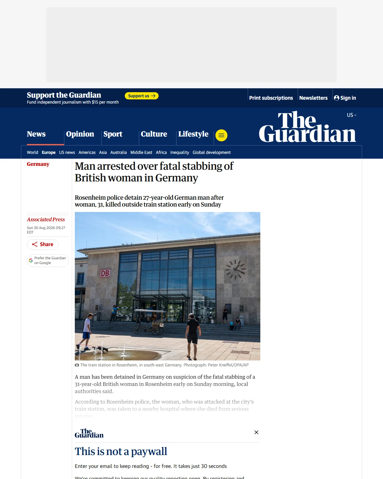 theguardian.com as published: Man arrested over fatal stabbing of British woman in Germany