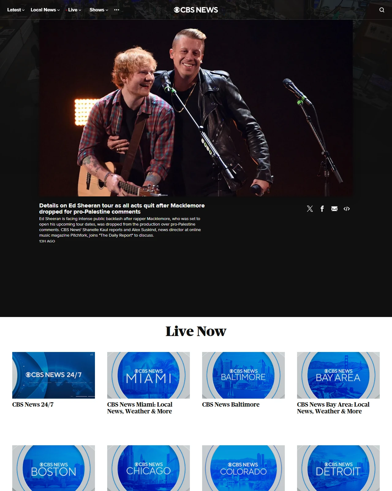 cbsnews.com as published: Details on Ed Sheeran tour as all acts quit after Macklemore dropped for pro-Palestine comments