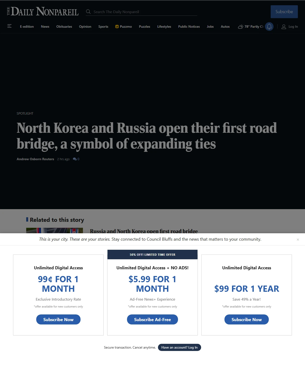 nonpareilonline.com as published: North Korea and Russia open their first road bridge, a symbol of expanding ties