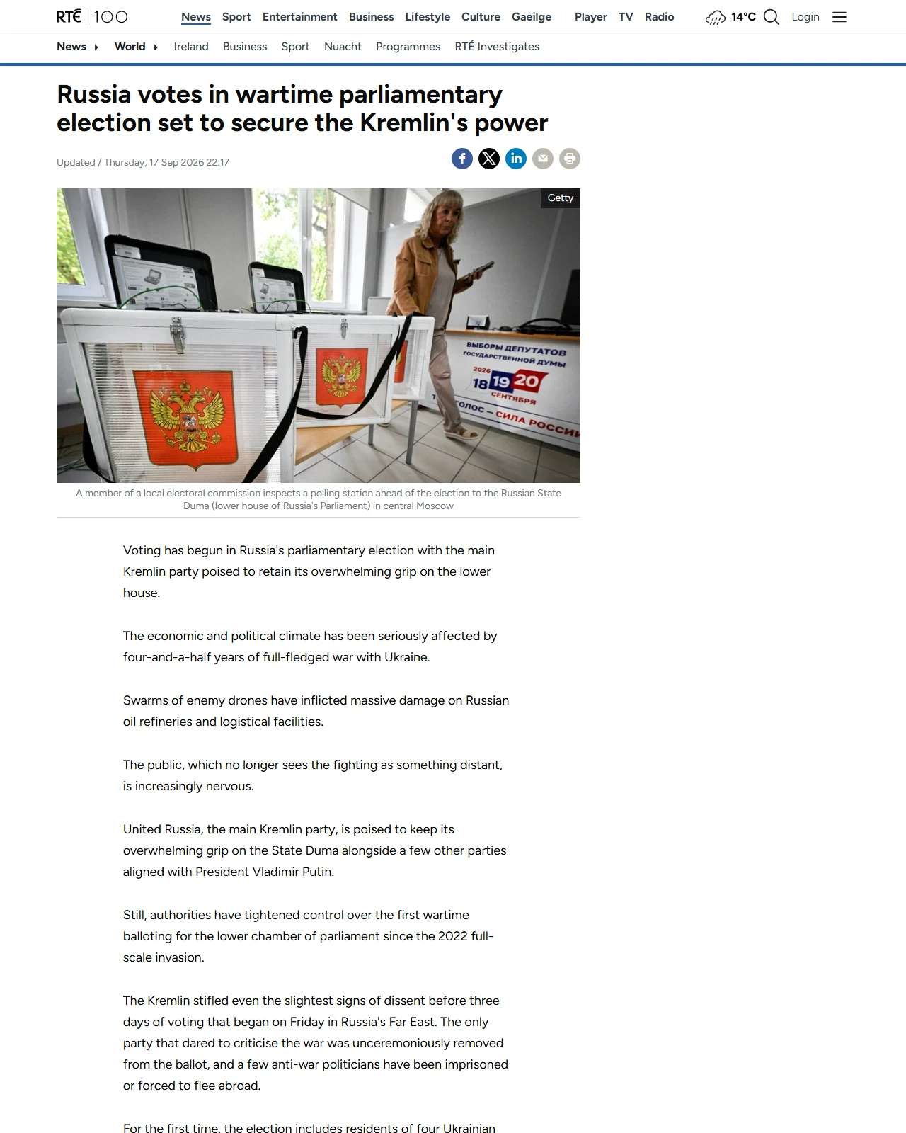 rte.ie as published: Russia votes in election set to secure Kremlin's power