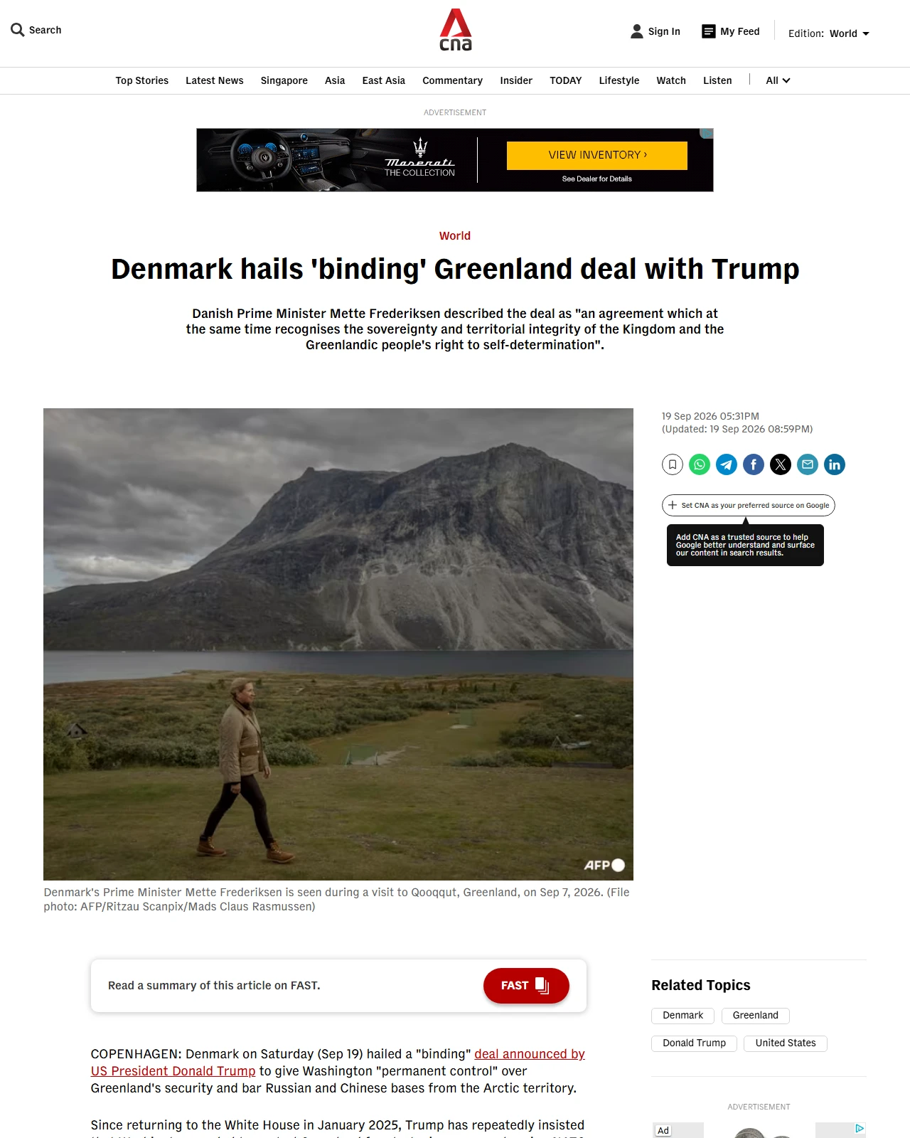 channelnewsasia.com as published: Denmark hails 'binding' Greenland deal with Trump
