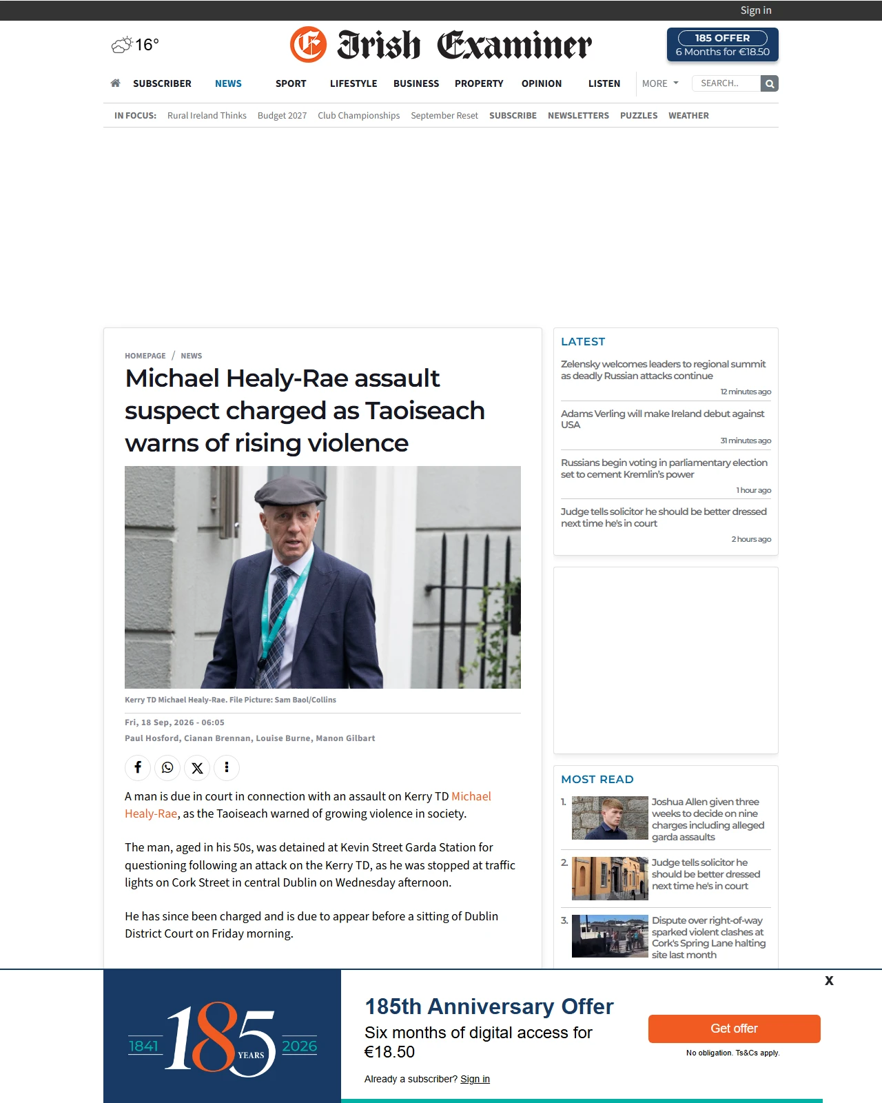 irishexaminer.com as published: Michael Healy-Rae assault suspect charged as Taoiseach warns of rising violence