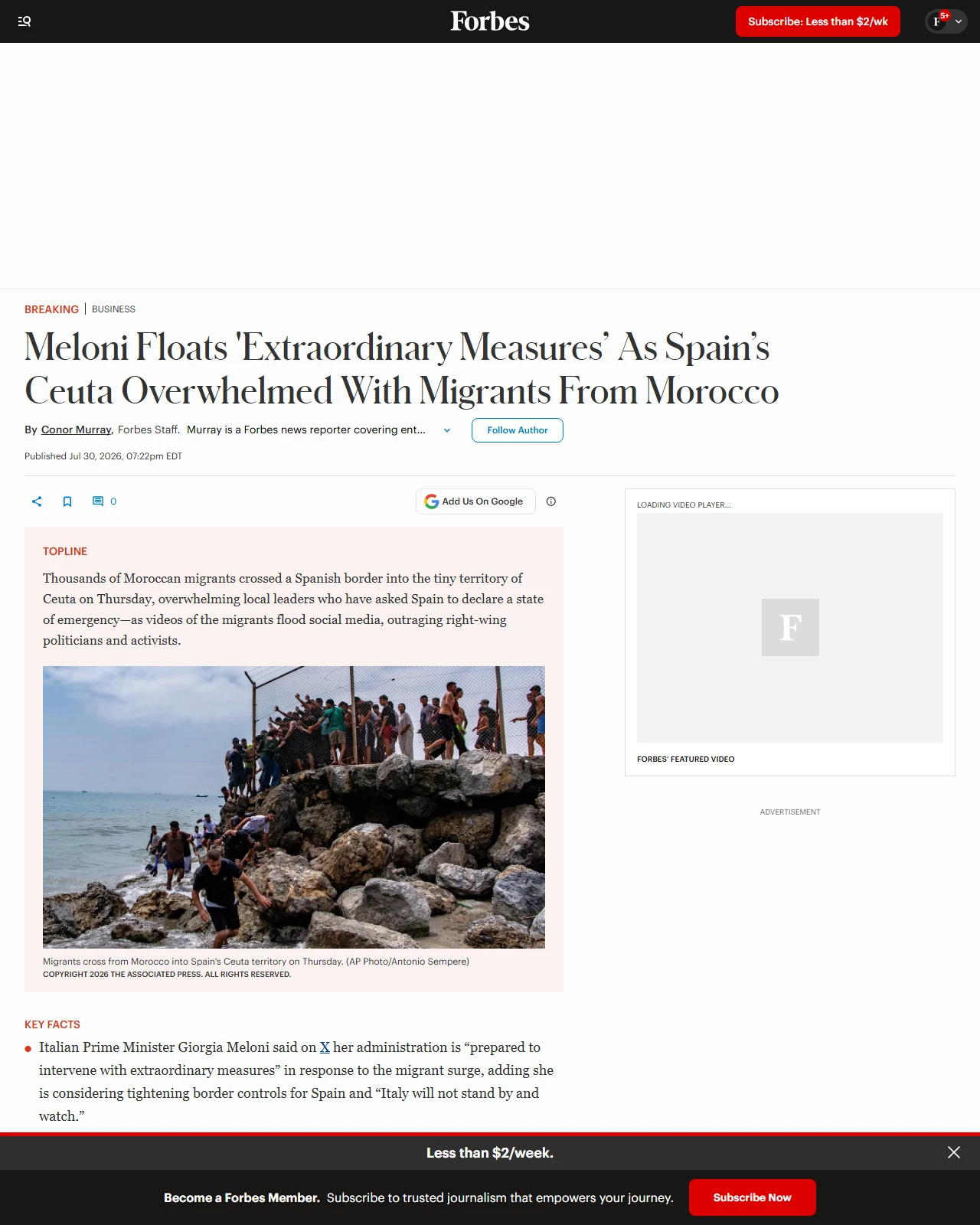 forbes.com as published: Spain’s Ceuta Territory Overwhelmed With Migrants From Morocco: What We Know