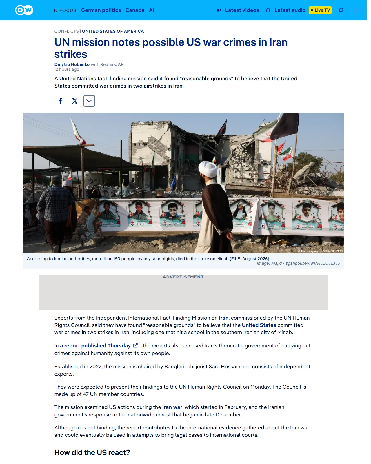 dw.com as published: UN mission notes possible US war crimes in Iran strikes