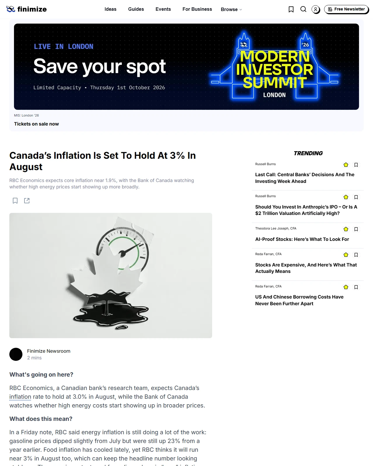 finimize.com as published: Canada’s Inflation Is Set To Hold At 3% In August