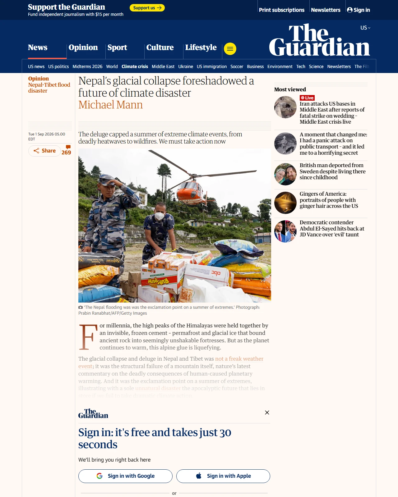 theguardian.com as published: Nepal’s glacial collapse foreshadowed a future of climate disaster | Michael Mann
