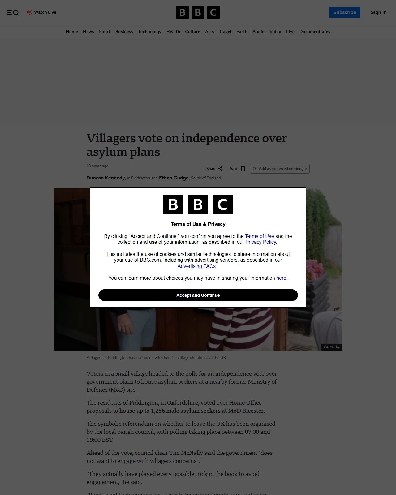 bbc.co.uk as published: Piddington at the polls: Village vote on independence from UK