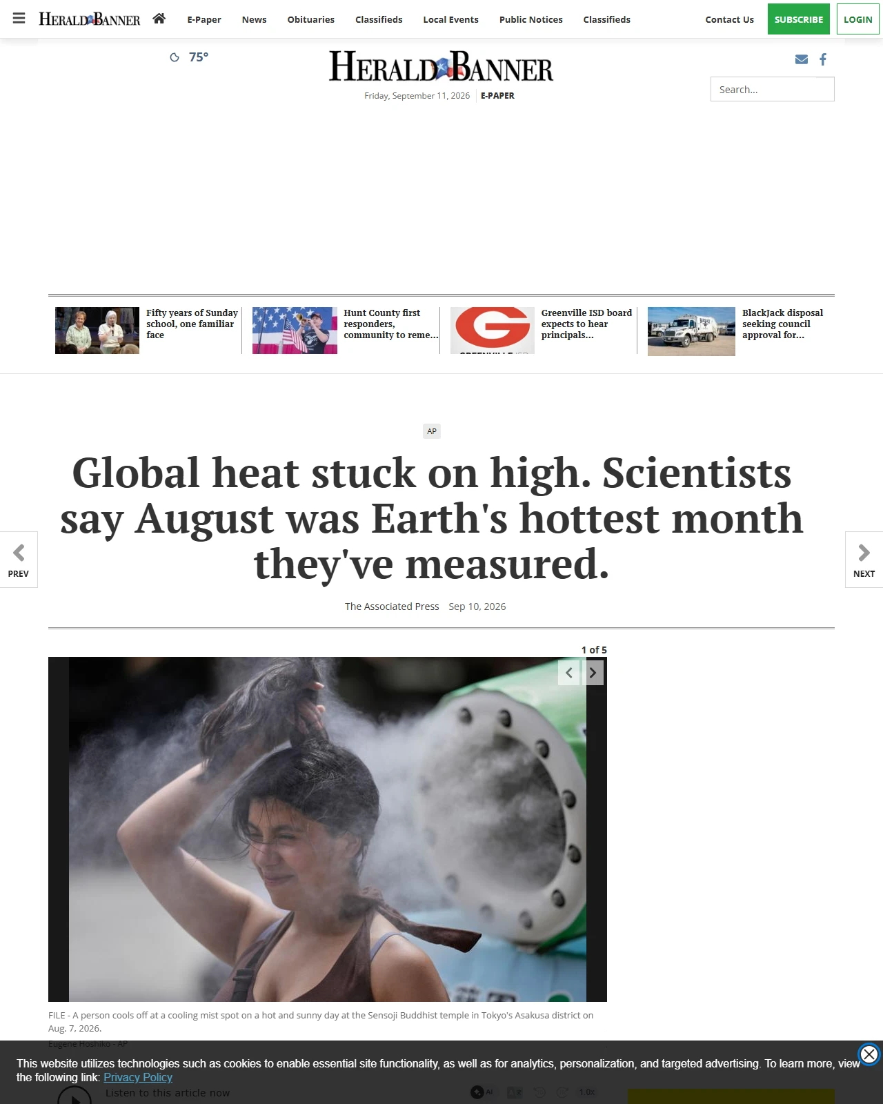 heraldbanner.com as published: Global heat stuck on high. Scientists say August was Earth's hottest month they've measured.