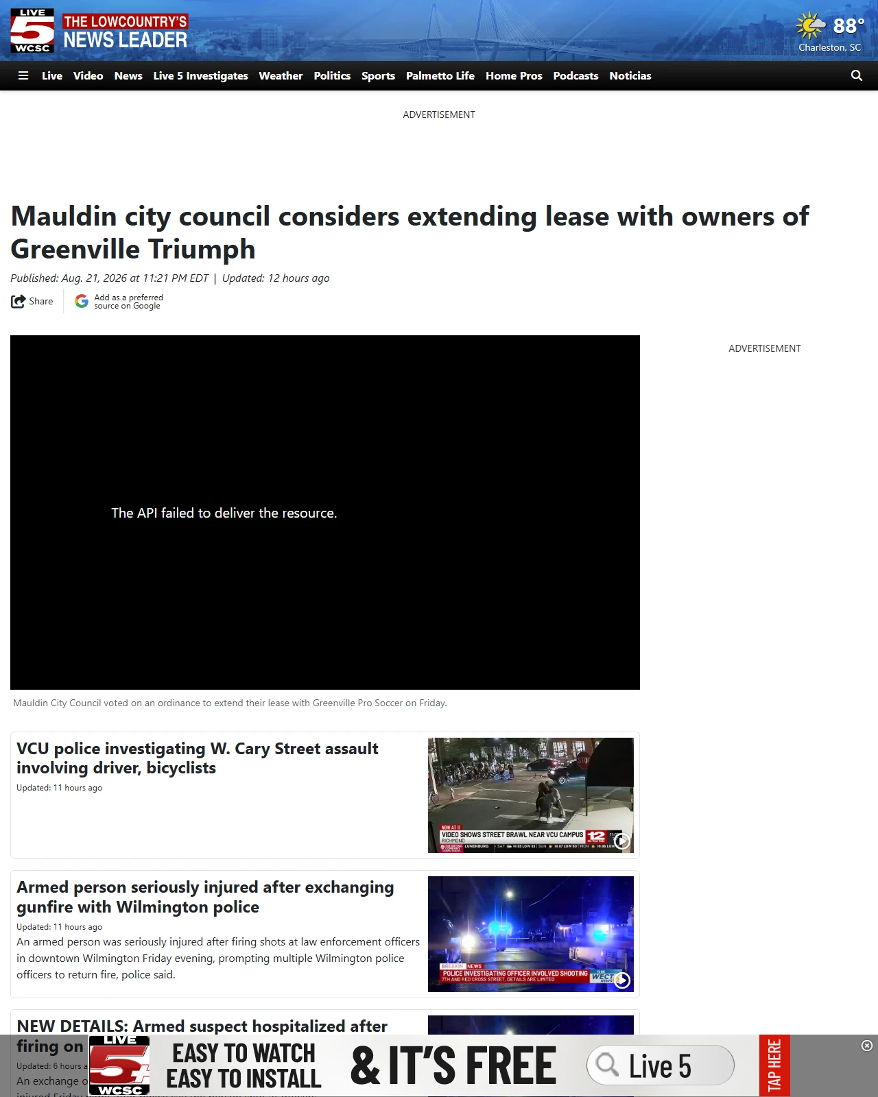 live5news.com as published: Mauldin city council considers extending lease with owners of Greenville Triumph