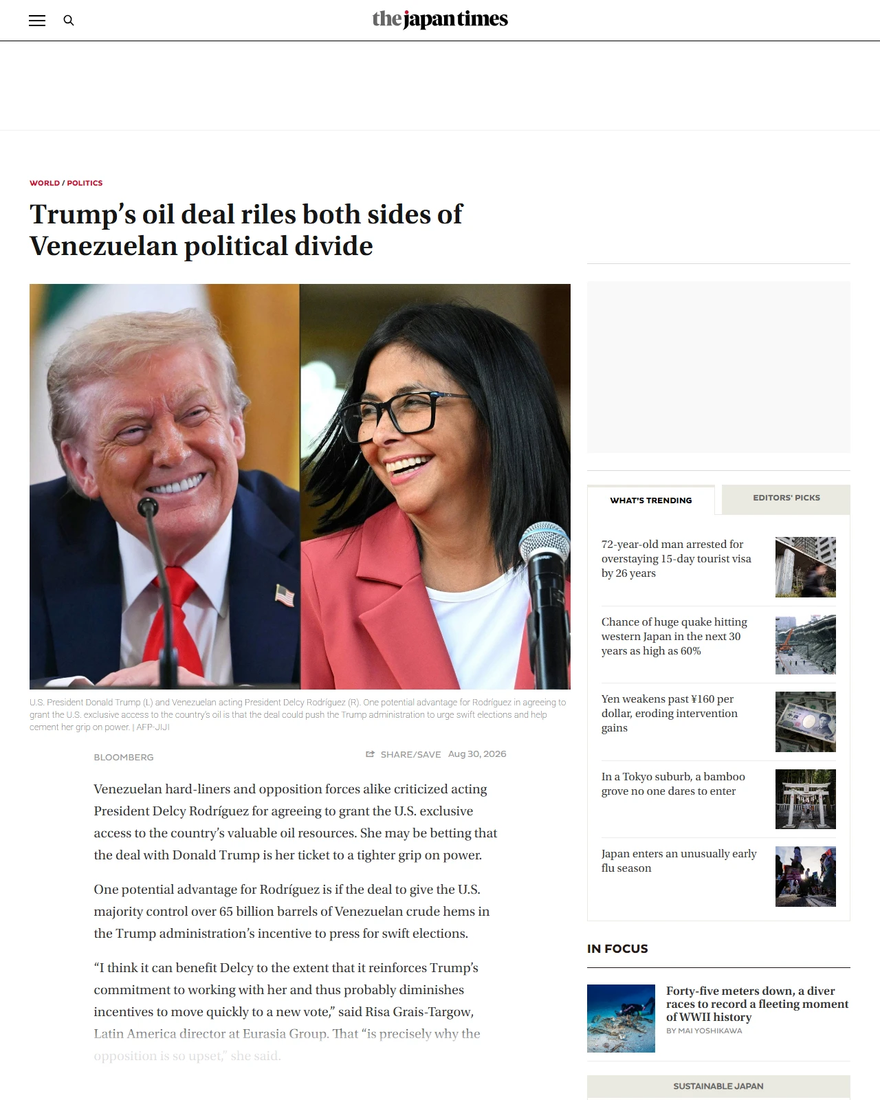 japantimes.co.jp as published: Trump’s oil deal riles both sides of Venezuelan political divide