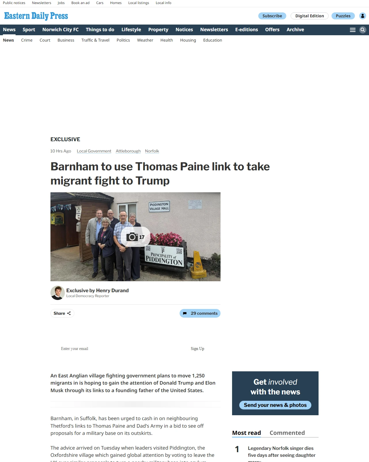 edp24.co.uk as published: Could Donald Trump be the answer to village's migrant camp fight?