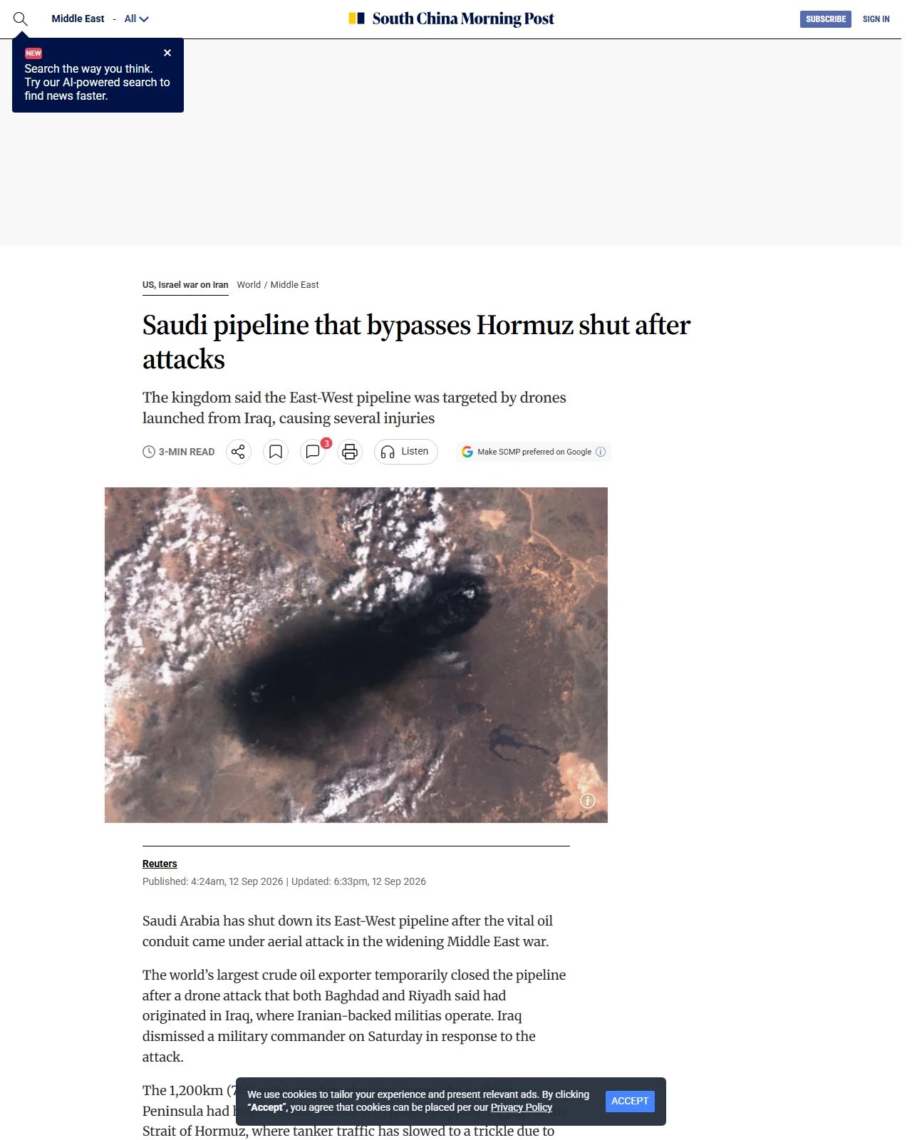 scmp.com as published: Saudi pipeline that bypasses Hormuz shut after attacks