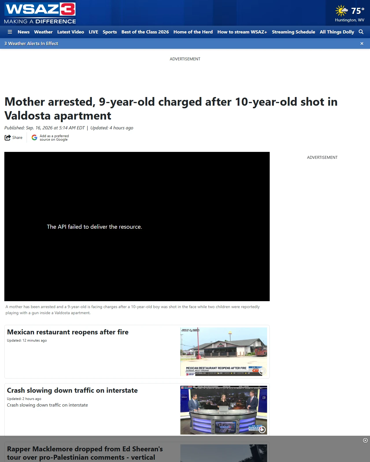 wsaz.com as published: Mother arrested, 9-year-old charged after 10-year-old shot in Valdosta apartment