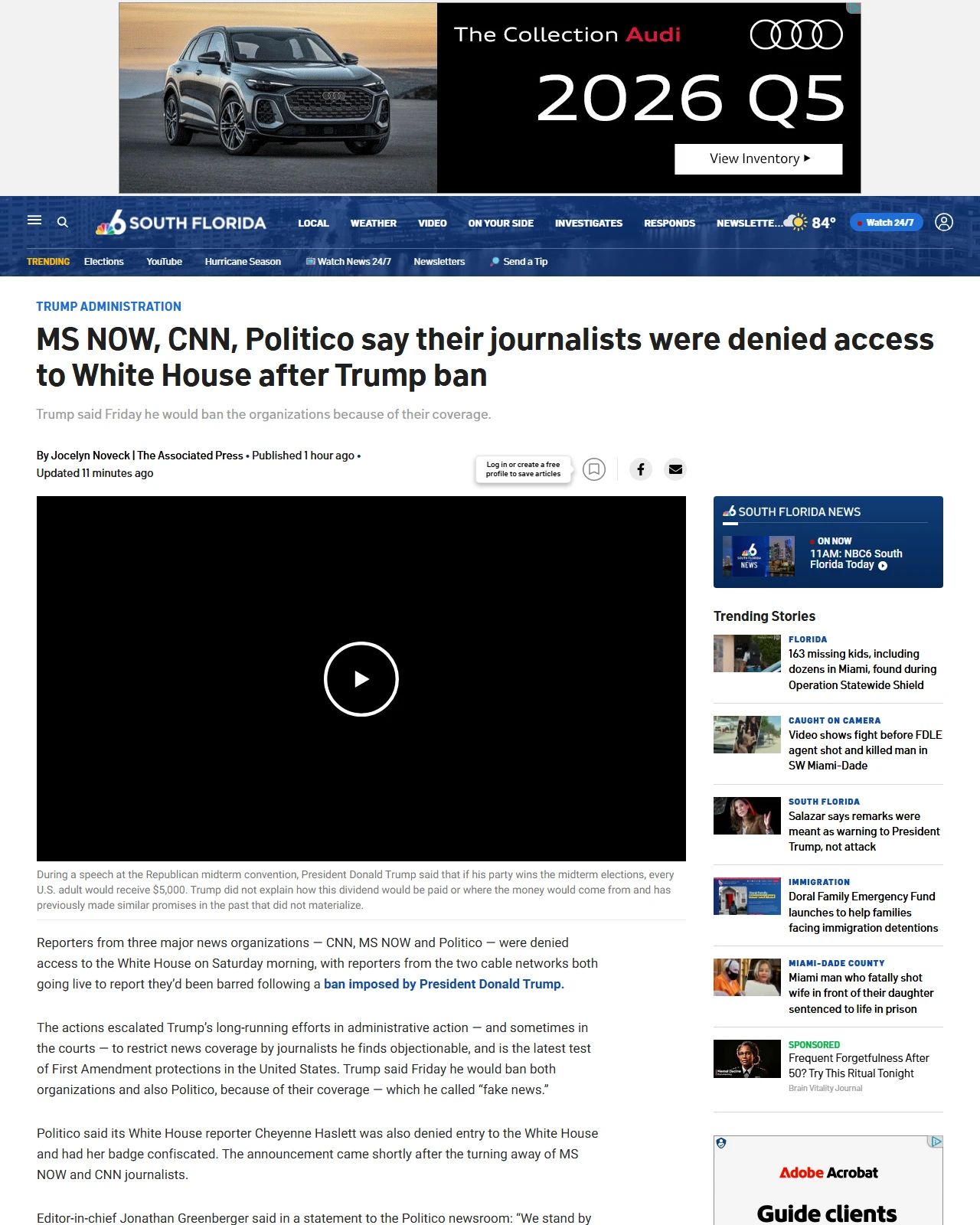 nbcmiami.com as published: MS NOW, CNN and Politico say their journalists were denied access to White House after Trump ban