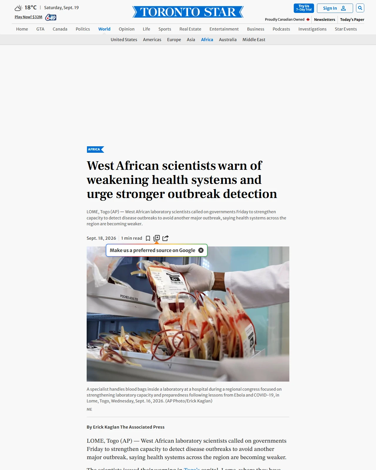 thestar.com as published: West African scientists warn of weakening health systems and urge stronger outbreak detection