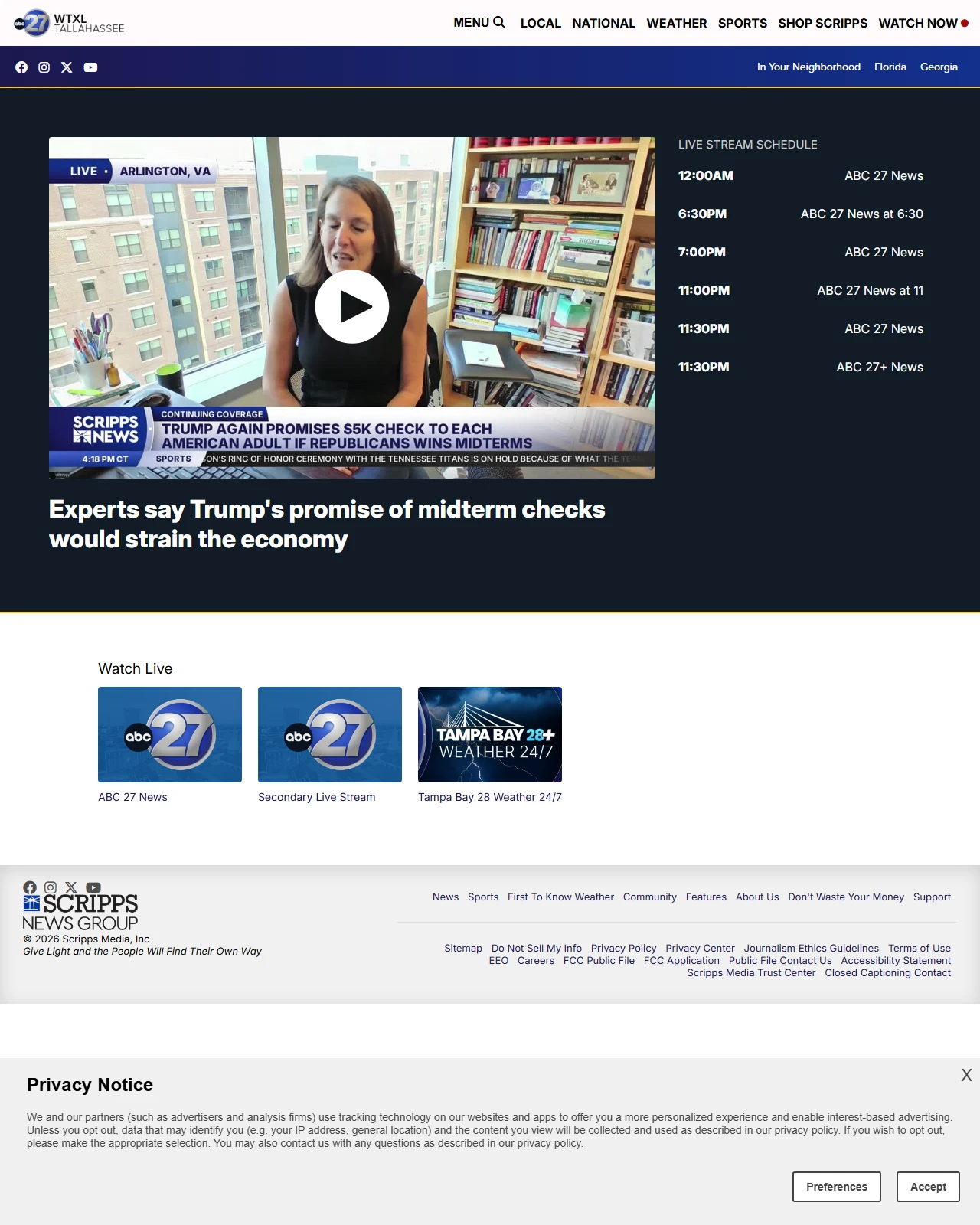 wtxl.com as published: Experts say Trump's promise of midterm checks would strain the economy